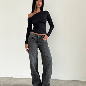 Motel Rocks Low Rise Parallel Jeans in Washed Black Grey Size W26 L30W26 L30